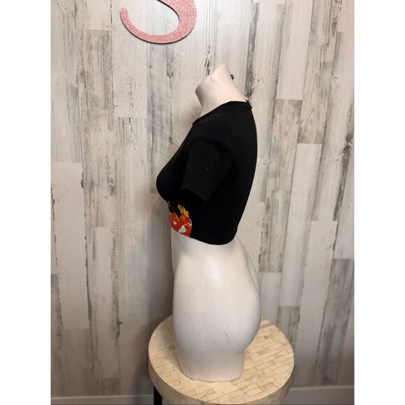 Butterfly Flame Graphic Crop Top Black Stretch Tee Size XS - Picture 4 of 8